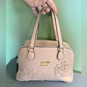 Nicole by Nicole Miller Light Pink Embossed Rose Top Handle Satchel